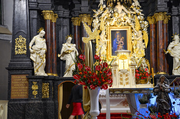 Strzelce Opolskie October 08 2020 altar in the church of St. Lawrence in Strzelce Opolskie