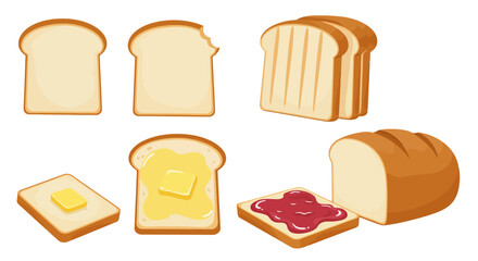 Bread Slice Illustrations: Plain, Toasted, Buttered, Jammed