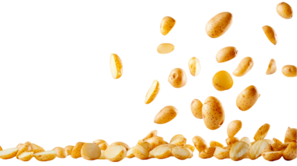 Falling And floating potatoes food content isolated on transparent background