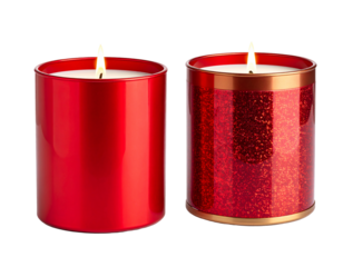 Two red candles burning bright isolated on a transparent background flame