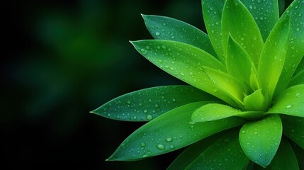 Naklejka premium A green plant with droplets of water on it