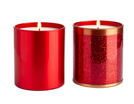 Two red candles burning bright isolated on a transparent background flame