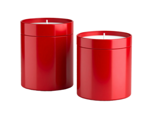 Two red cylindrical candles with white wicks isolated on a transparent background