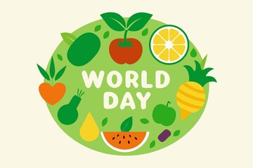 Colorful Fruits and Vegetables Illustration for World Day Celebration on Green Background