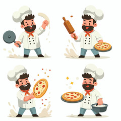 Happy chef tossing pizza dough