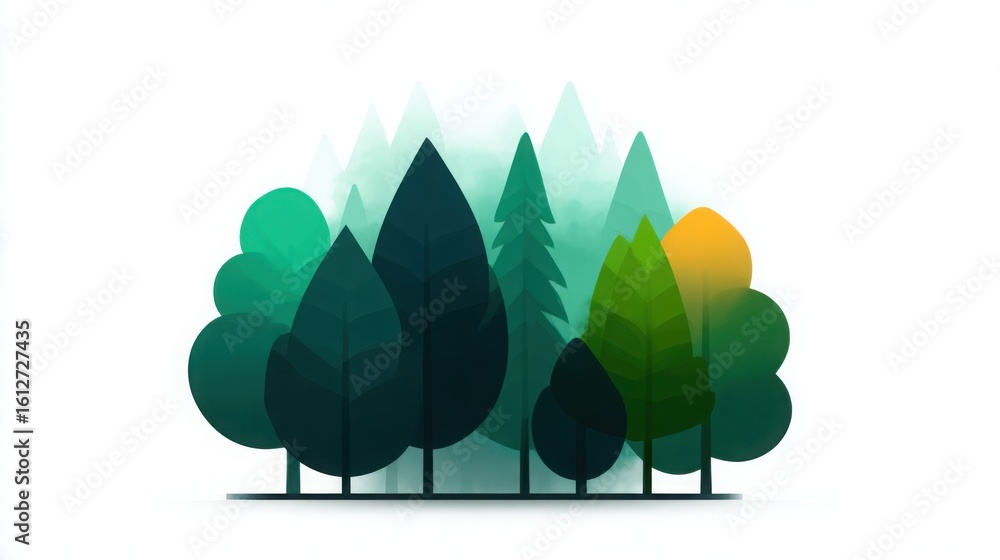 Aufkleber a forest with trees of different sizes and shapes