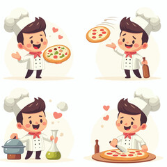 Happy chef tossing pizza dough