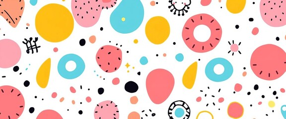 Cute doodle pattern background, abstract shapes & dots, modern vector design, childish, minimal