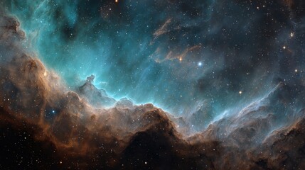 Cosmic nebula with cyan waves and starfield, sci-fi backdrop, tech poster, digital wallpaper, space exploration, astronomy, futuristic design, galaxy theme