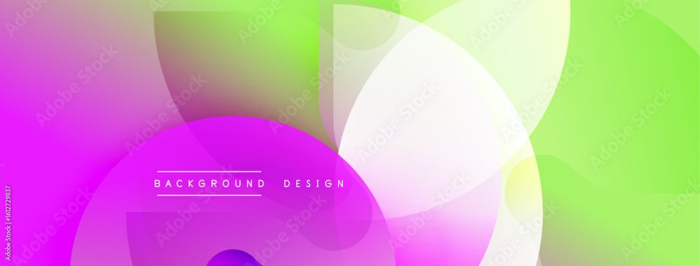 Poster abstract background features overlapping circles, vibrant pinks, greens, whites. modern design with 