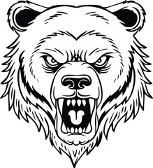 angry roaring bear head silhouette black and white isolated grizzly tribal symbol