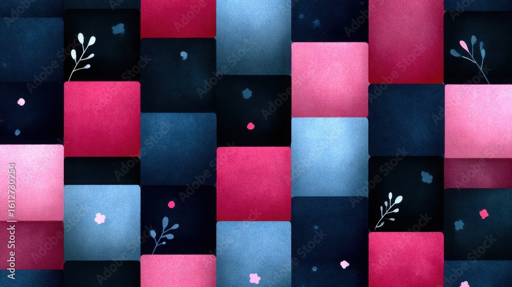 Poster a colorful pattern of squares with a leaf in the middle
