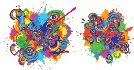 Create a Psychedelic, avant-garde art. Set of vector illustrations. Colorful painting with strokes of paint splashes. Bright background for a poster, media banner, t-shirt print. vector art .