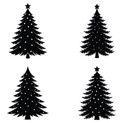 Obraz premium Four Simple Black Silhouette Christmas Tree Designs Perfect for Holiday Crafts Decorations and Digital 