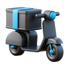 Black delivery scooter with package isolated on transparent background