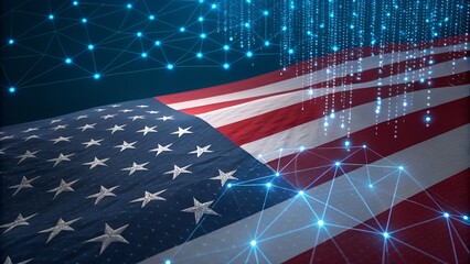 American Flag Digital Network: Futuristic Connectivity, Data Stream, Patriotism Concept