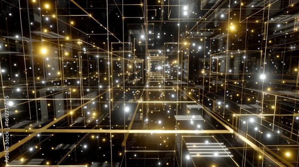 Poster edge computing. a futuristic digital space with glowing golden and white lights forming a grid or ne