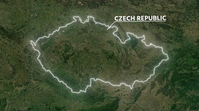 Zoom from Earth to the Czech Republic. Glow outline map animation satellite view with highlighted country borders. Cinematic documentary 3d world map animation highlights aerial views, and travel. 4k