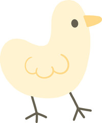 a cartoon chicken with a white body and black feet