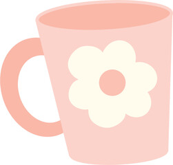 A pink cup with a white flower pattern on top.