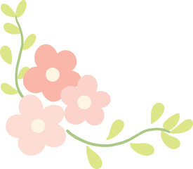 Lovely dark pink and light pink flowers and leaves on transparent background.