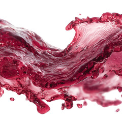 Close up shot of a red liquid splash against a stark black background isolated on transparent background