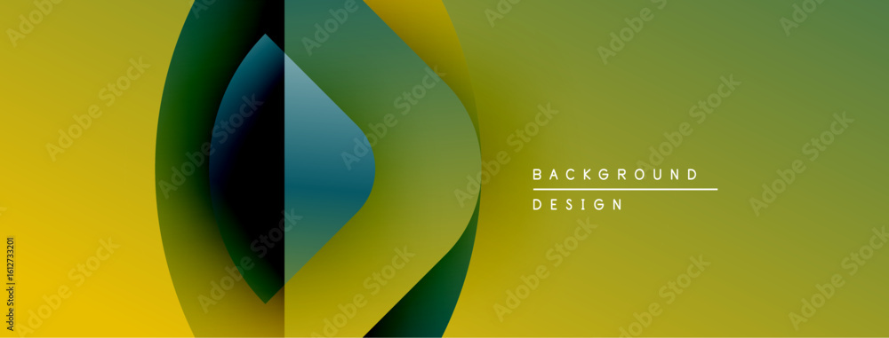 Poster abstract design features overlapping colorful circles. yellow, green, dark shades create modern visu
