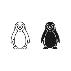 Naklejka premium A Penguin Icon in Two Forms: Outline and Silhouette
