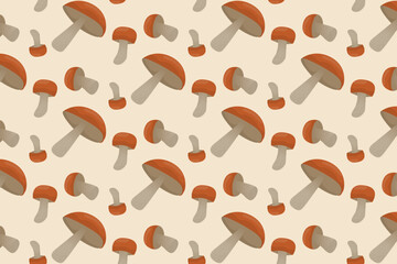 Vector illustration of a seamless mushroom pattern featuring various mushrooms on a light background. Perfect for fabric designs, wallpapers, or seasonal projects
