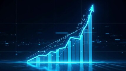A vibrant blue growth chart with an upward arrow signifies business success and financial progress