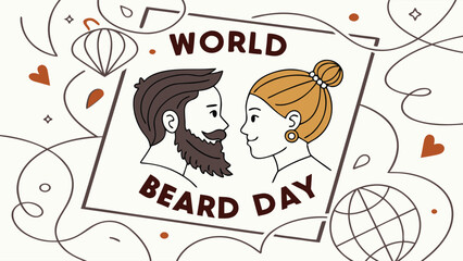 Diverse Vector Collage of Bearded Faces with Festive Globe for World Beard Day Celebration


