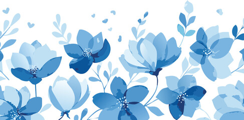Obraz premium Blue seamless pattern with watercolor abstract flowers, geometric isolated illustration of beautiful colorful design elements for your textile,navy blue, seamless pattern, seamless, white color, 