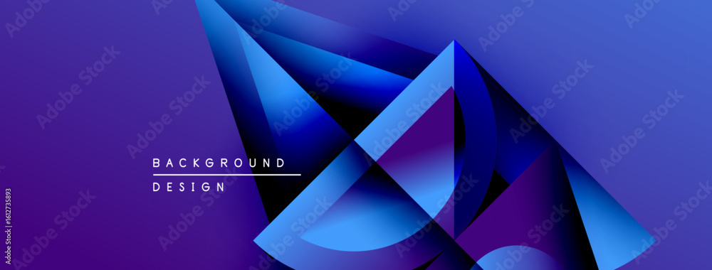 Poster abstract geometric shapes, vibrant blue purple gradients. modern design elements create dynamic visu