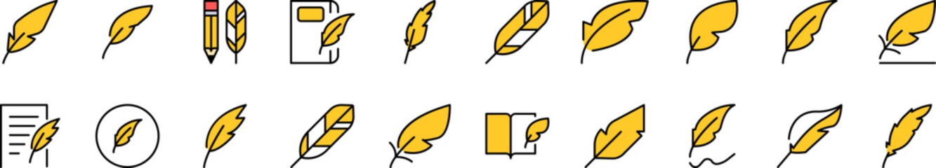 Quill Filled Color Icon Set. Minimalistic Linear Pictogram for Web and Graphic Design, Apps, Banners, Social Network and Cards