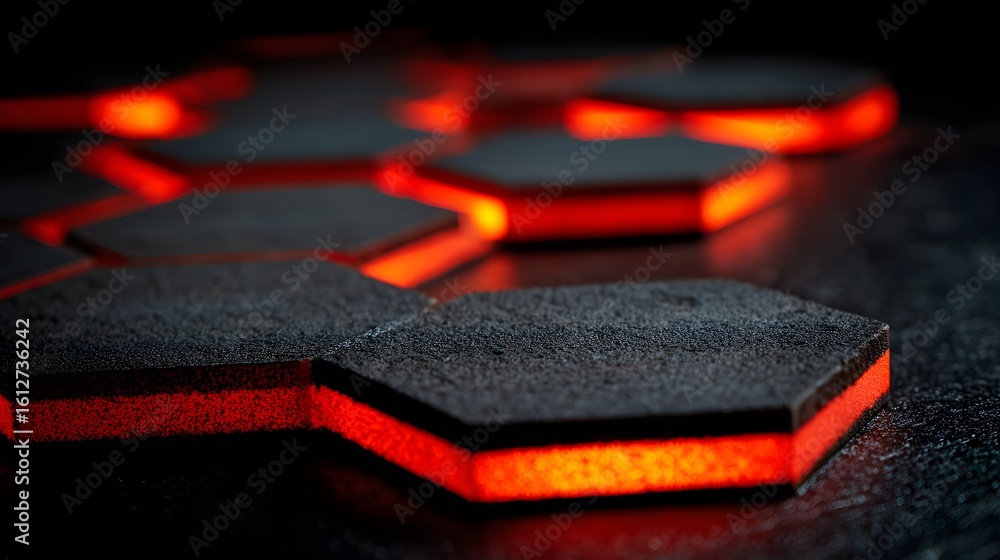 Poster close-up view of glowing hexagonal tiles.