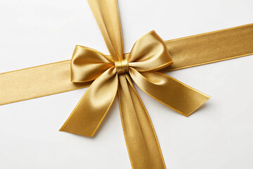 Gold Ribbon and Bow on White – Gift, Ribbon, Bow, Decoration, Present, Gold, Elegant, Wrap, Holiday, Celebration