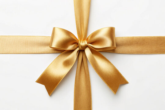 Gold Ribbon and Bow on White – Gift, Ribbon, Bow, Decoration, Present, Gold, Elegant, Wrap, Holiday, Celebration - Powered by Adobe