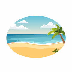 Obraz premium Serene Tropical Beach Scene with Palm Tree and Turquoise Sea in Oval Frame