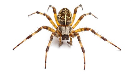 A detailed close-up of a spider against a plain white background