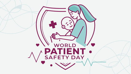 World Patient Safety Day Vector Art – Protected Patient with Caring Hands & Global Healthcare Symbols for Universal Safety Awareness