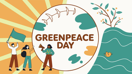 Inspiring Vector Illustration for Greenpeace Day – Protective Hand Embracing Earth with Nature Symbols

