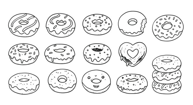 Donut Line Art Collection: Pastry Vector Illustration