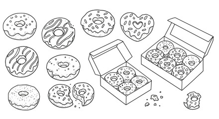 Donut Line Art: Sweet Treats and Bakery Boxes