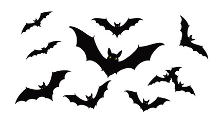 コウモリのイラストセット、ハロウィン