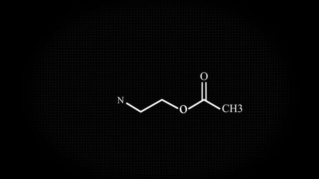 Acetylcholine or ACH Molecular Structure Symbol Neon Animation on with grid background