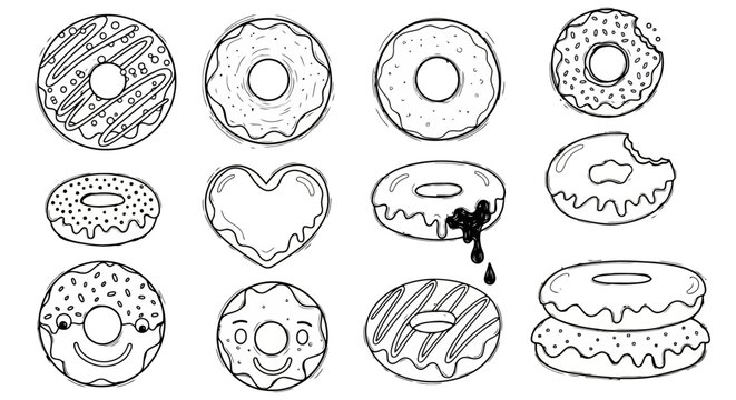 Donut Line Art Collection: Sweet Treat Outlines