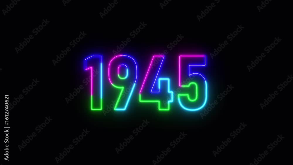 Poster 1945 neon line text. abstract 1945 neon text animation ,for neon color glowing neon number text back