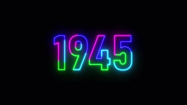  1945 neon line text. Abstract 1945 neon text animation ,For neon color Glowing neon number text background 4k video animation .Digital font against a dark background with neon line looping animation.