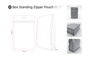 P3_30. Hanger type zippered box pouch. Used for coffee beans, leaf tea packaging.