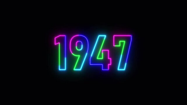  1947 neon line text. Abstract 1947 neon text animation ,For neon color Glowing neon number text background 4k video animation .Digital font against a dark background with neon line looping animation.